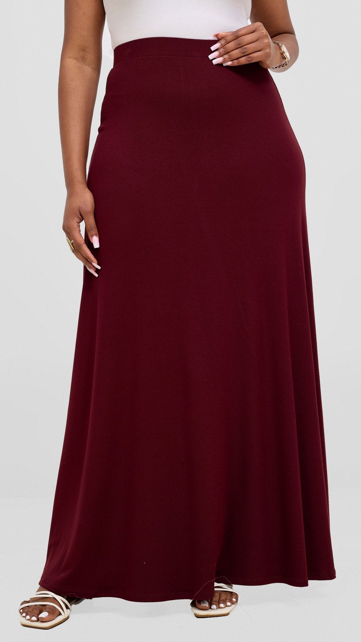 Vivo Basic A - line Maxi Skirt - Dark Maroon - Shopzetu