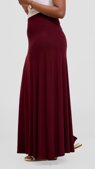 Vivo Basic A - line Maxi Skirt - Dark Maroon - Shopzetu