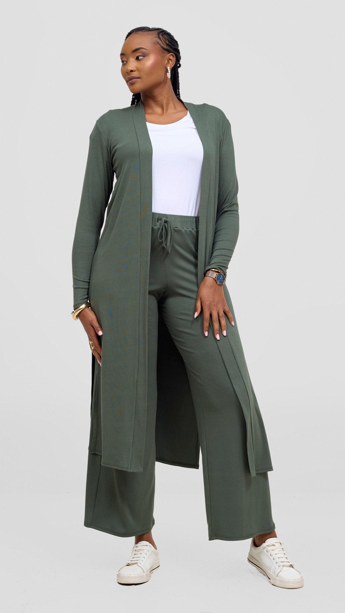 Safari Long Sleeve Waterfall - Army Green - Shopzetu