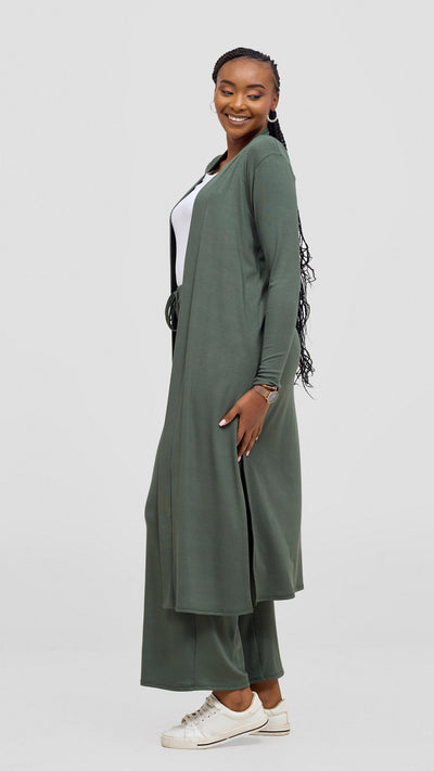 Safari Long Sleeve Waterfall - Army Green - Shopzetu