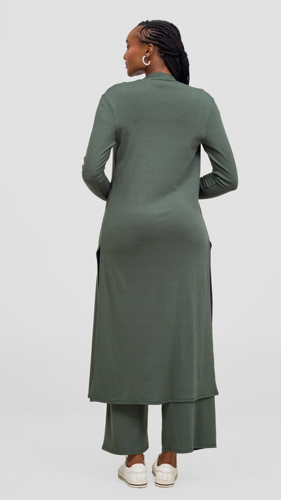 Safari Long Sleeve Waterfall - Army Green - Shopzetu