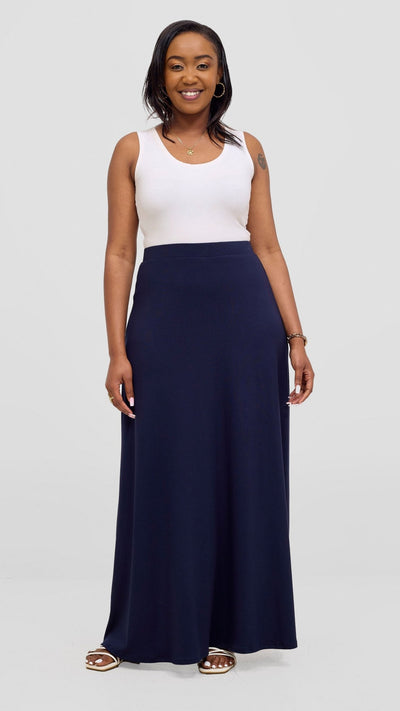Vivo Basic A - line Maxi Skirt - Navy Blue - Shopzetu
