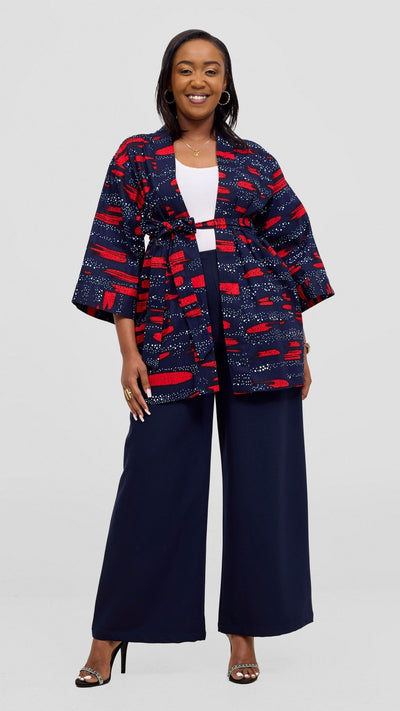 Vivo Short Kimono - Navy / Red Maya Print - Shopzetu