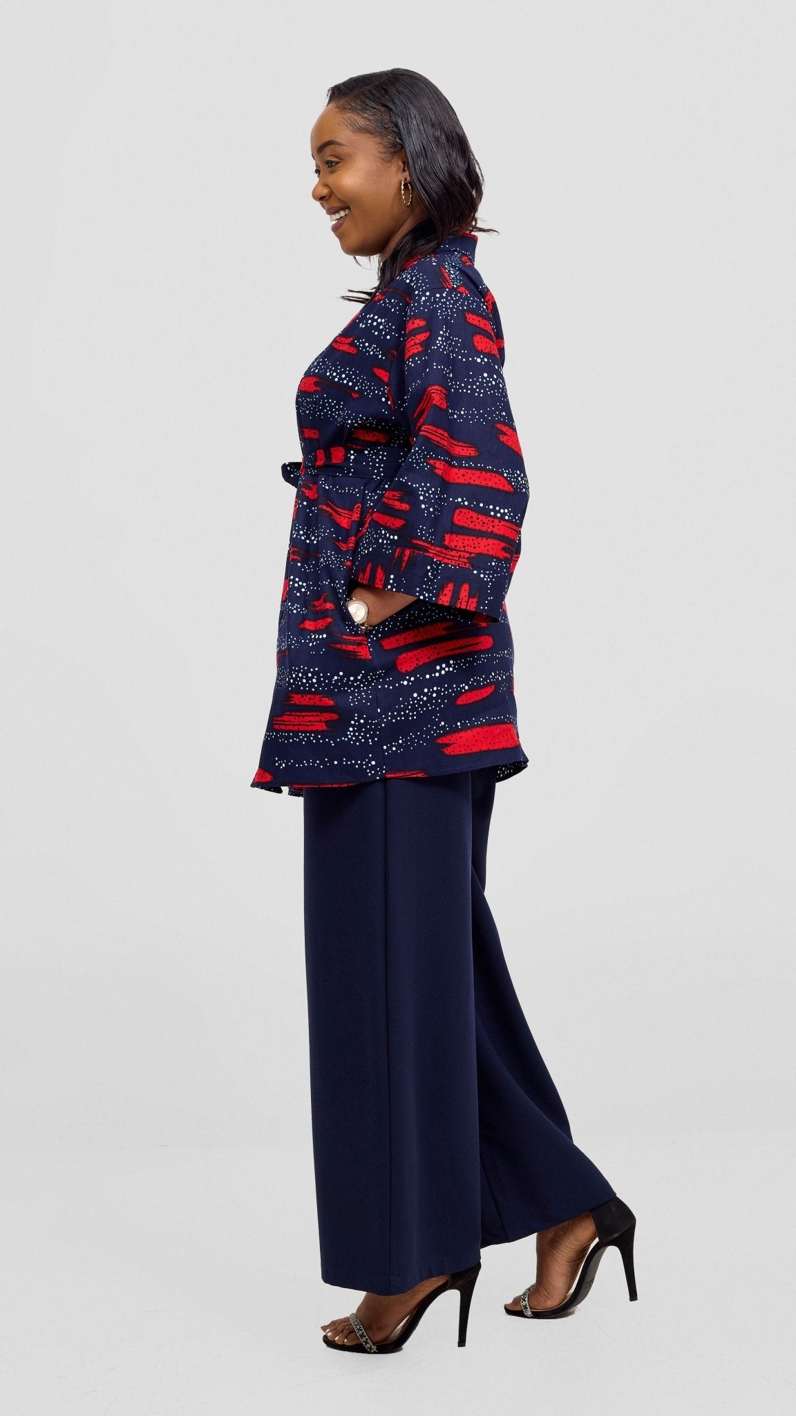 Vivo Short Kimono - Navy / Red Maya Print - Shopzetu
