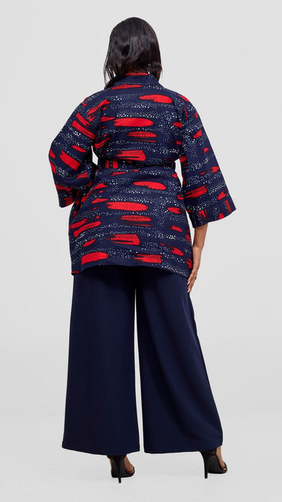Vivo Short Kimono - Navy / Red Maya Print - Shopzetu