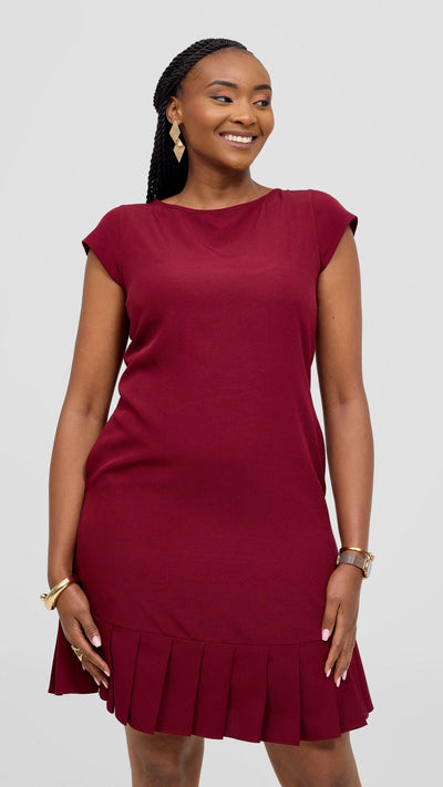 Vivo Diella Pleated Dress - Maroon - Shopzetu