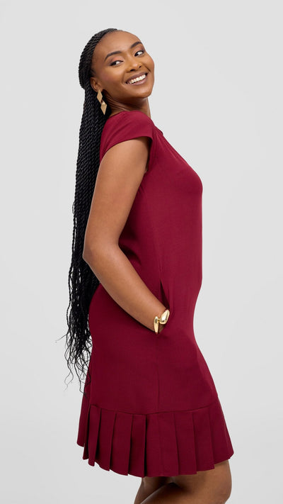 Vivo Diella Pleated Dress - Maroon - Shopzetu
