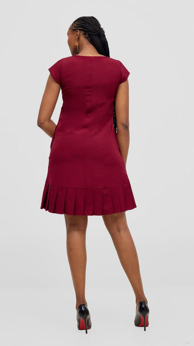 Vivo Diella Pleated Dress - Maroon - Shopzetu