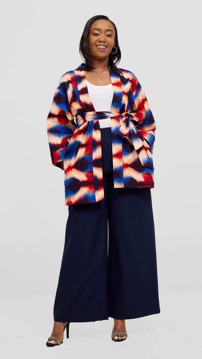 Vivo Short Kimono - Peach / Blue Sara Print - Shopzetu