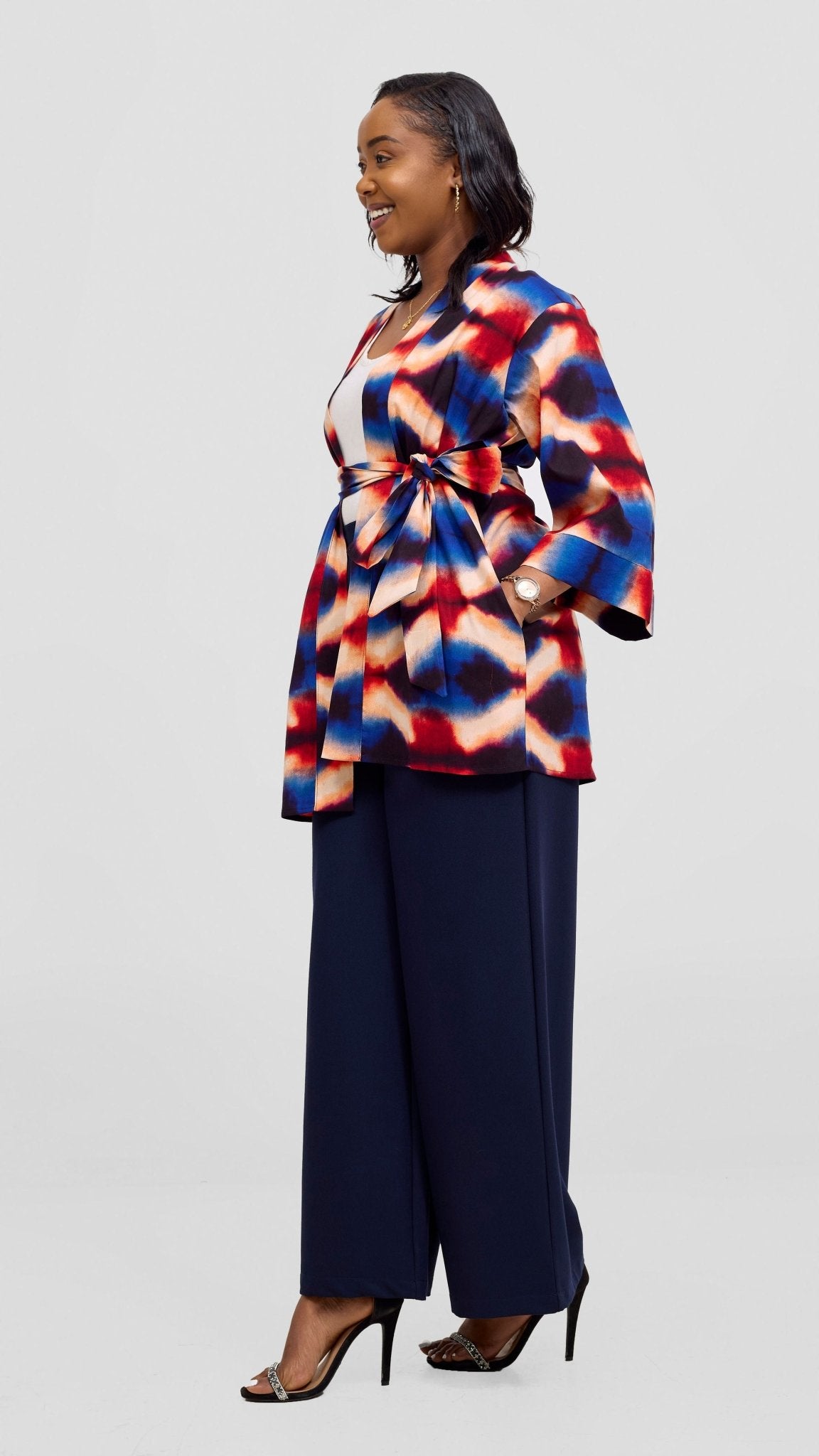 Vivo Short Kimono - Peach / Blue Sara Print - Shopzetu