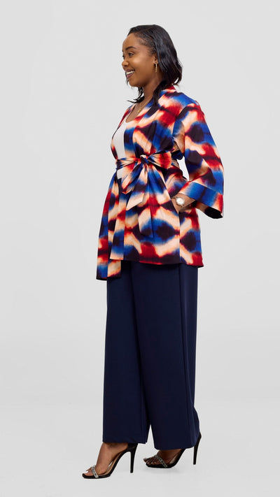 Vivo Short Kimono - Peach / Blue Sara Print - Shopzetu