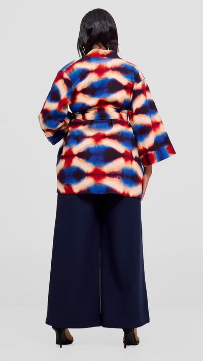 Vivo Short Kimono - Peach / Blue Sara Print - Shopzetu