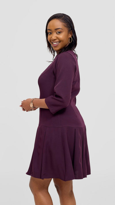 Vivo Diella 3/4 Sleeve Pleated Dress - Mulberry - Shopzetu