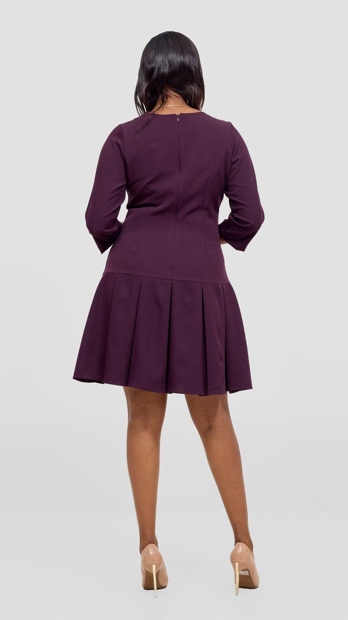 Vivo Diella 3/4 Sleeve Pleated Dress - Mulberry - Shopzetu