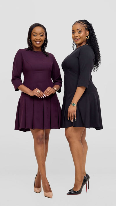 Vivo Diella 3/4 Sleeve Pleated Dress - Mulberry - Shopzetu