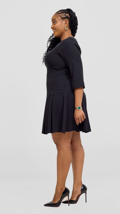 Vivo Diella 3/4 Sleeve Pleated Dress - Black - Shopzetu