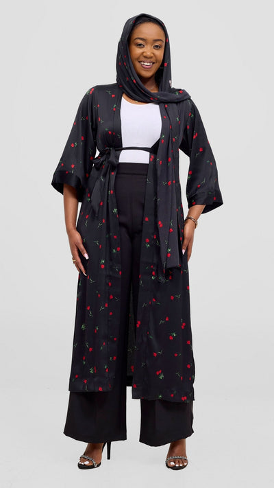 Vivo Samira Maxi Kimono - Black / Red Print - Shopzetu