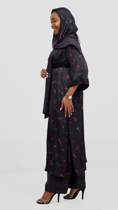 Vivo Samira Maxi Kimono - Black / Red Print - Shopzetu