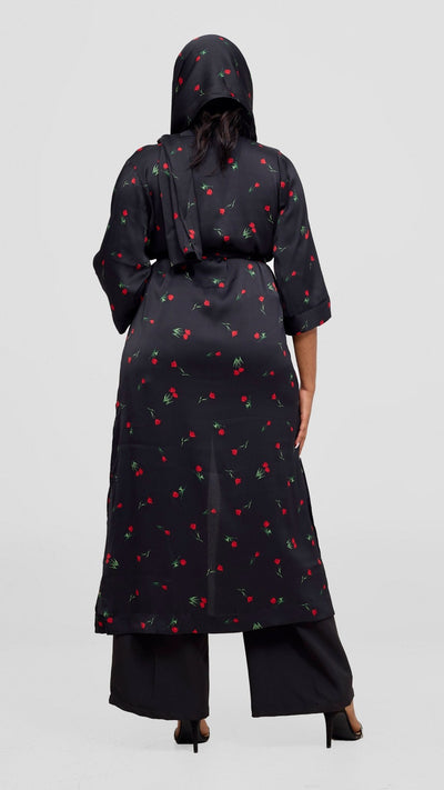 Vivo Samira Maxi Kimono - Black / Red Print - Shopzetu