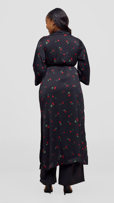 Vivo Samira Maxi Kimono - Black / Red Print - Shopzetu