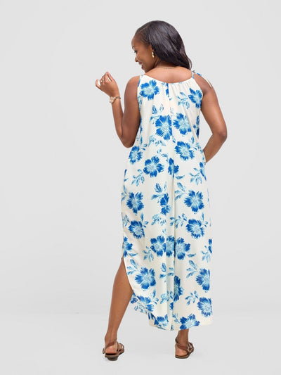Vivo Maisha Strappy Culotte Jumpsuit - Cream / Blue Print - Shopzetu