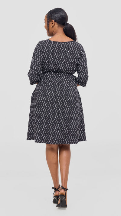 Vivo Laika 3/4 Sleeve Tent Dress - Black / White Print - Shopzetu