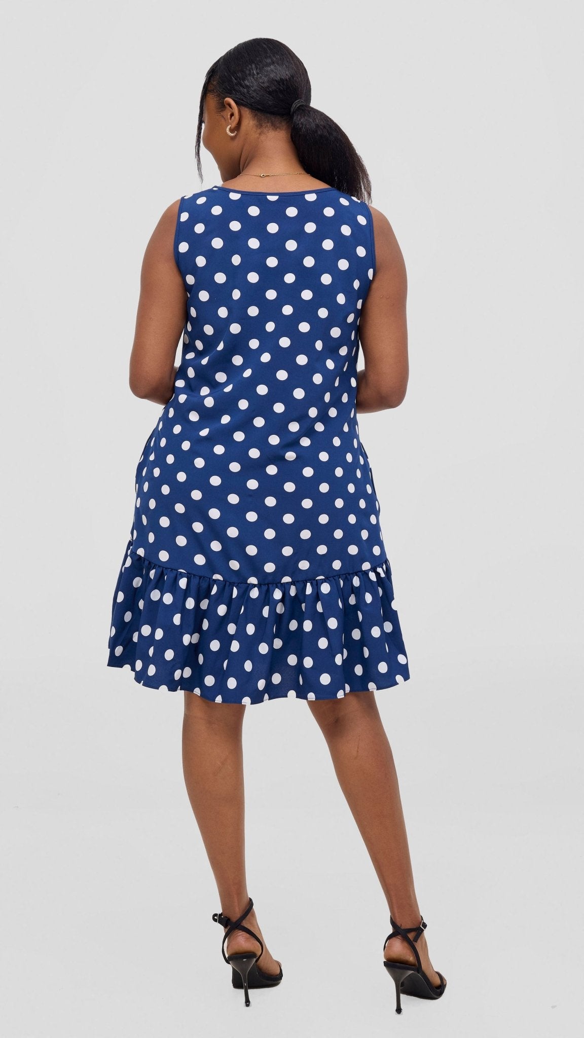Vivo Dalia Sleeveless Gathered Tent Dress - Navy / White Print - Shopzetu