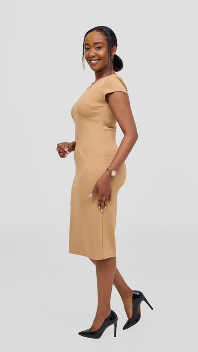 Vivo Imara Cap Sleeve Sheath Dress - Taupe - Shopzetu