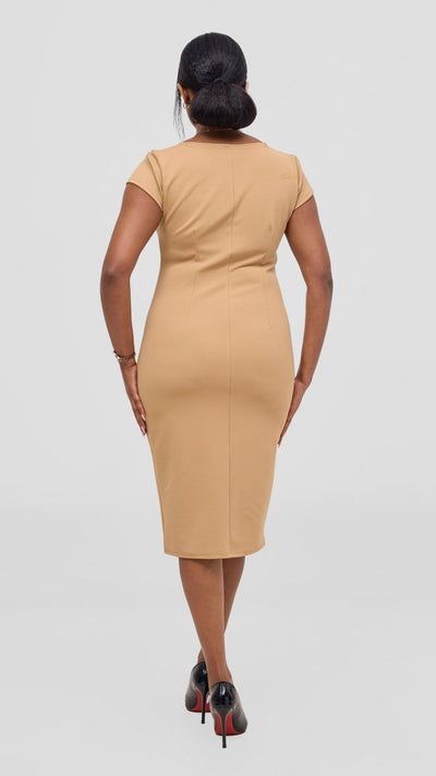 Vivo Imara Cap Sleeve Sheath Dress - Taupe - Shopzetu