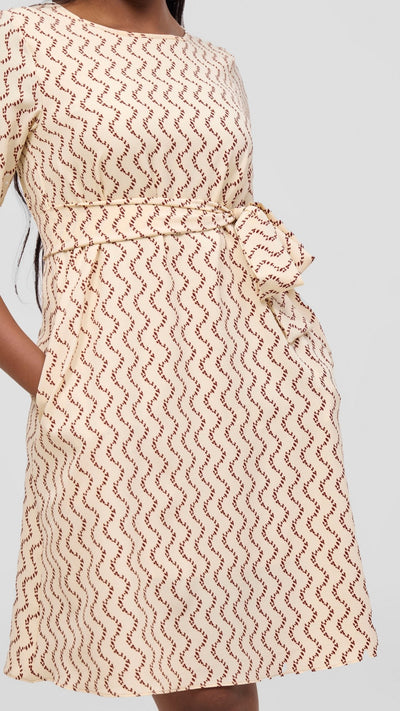 Vivo Laika 3/4 Sleeve Tent Dress - Cream / Rust Print - Shopzetu