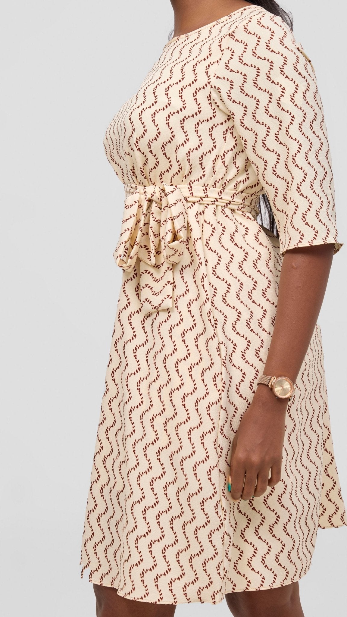 Vivo Laika 3/4 Sleeve Tent Dress - Cream / Rust Print - Shopzetu