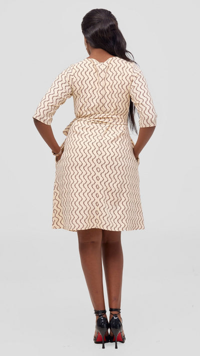 Vivo Laika 3/4 Sleeve Tent Dress - Cream / Rust Print - Shopzetu