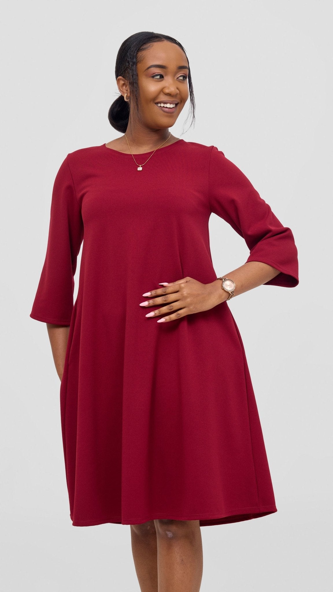 Vivo Imara 3/4 Sleeve Tent Dress - Red - Shopzetu