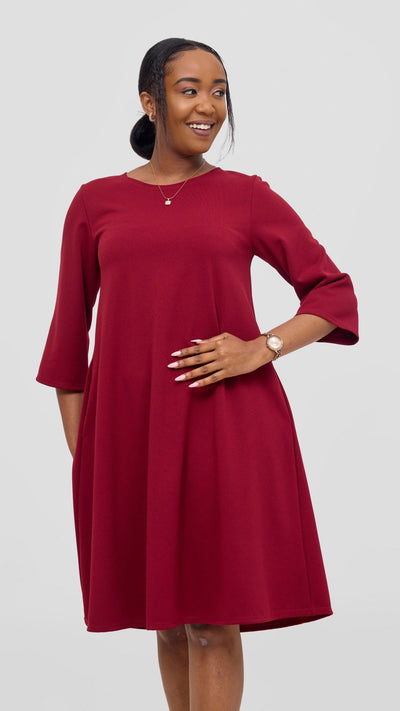 Vivo Imara 3/4 Sleeve Tent Dress - Red - Shopzetu