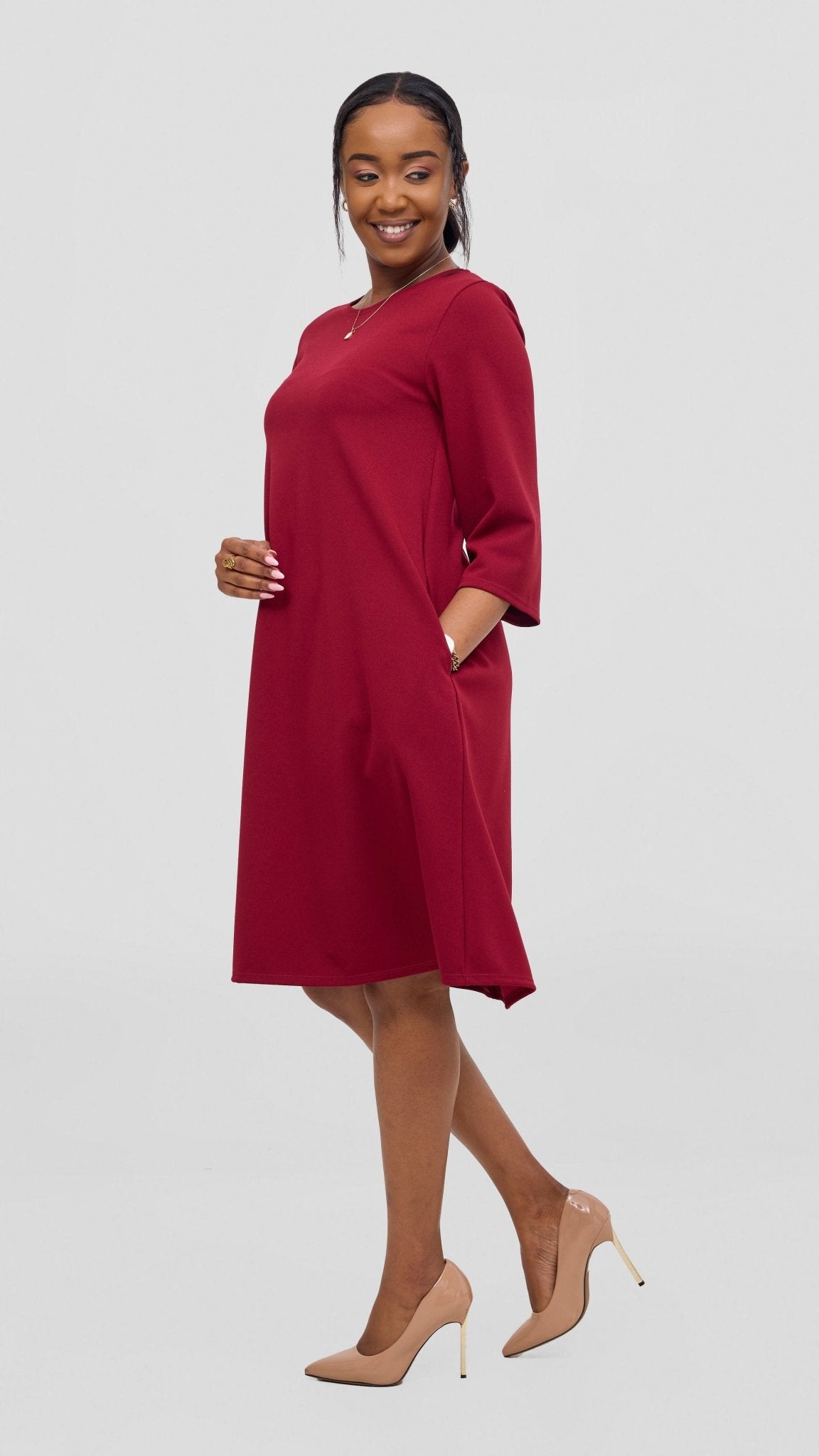 Vivo Imara 3/4 Sleeve Tent Dress - Red - Shopzetu