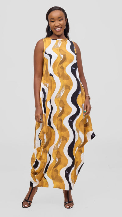 Vivo Seli Maxi Dress - Mustard / Black Loura Print - Shopzetu