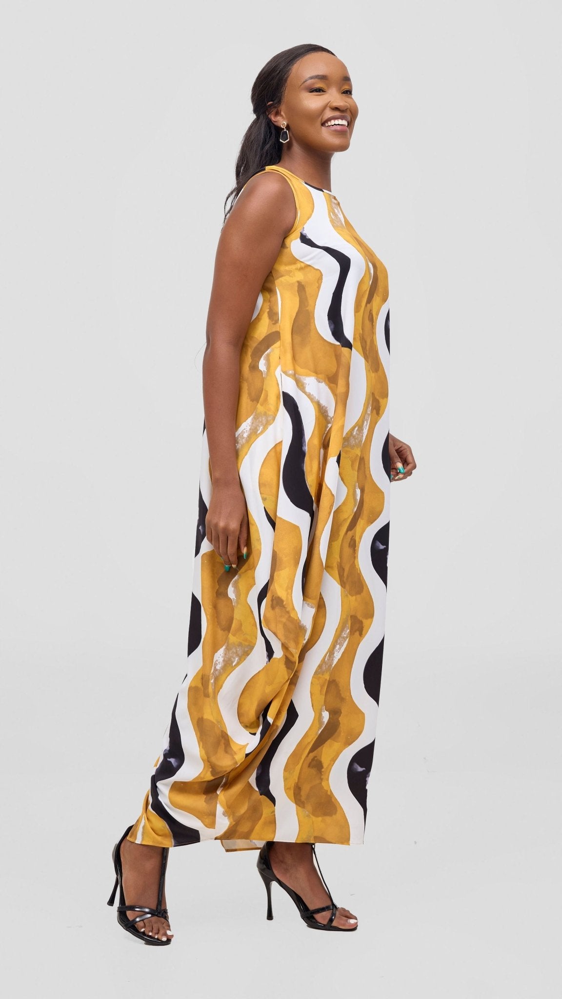 Vivo Seli Maxi Dress - Mustard / Black Loura Print - Shopzetu