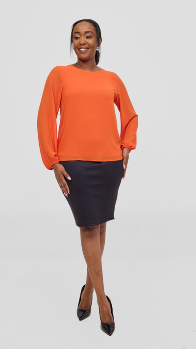Vivo Basic Chiffon Bishop Sleeve Top (Double Layered) - Orange - Shopzetu