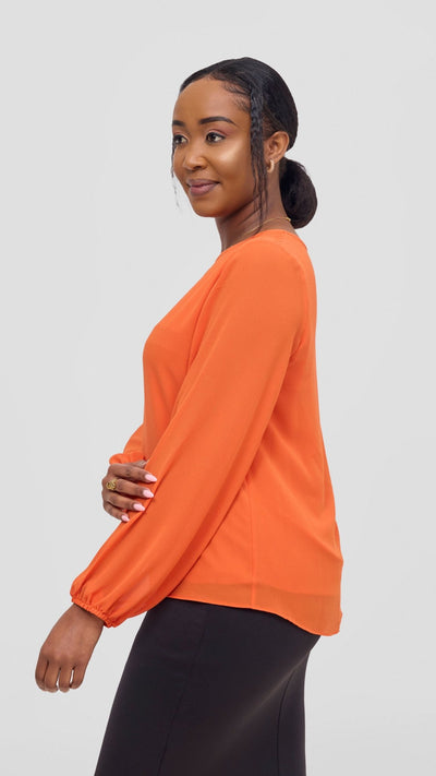 Vivo Basic Chiffon Bishop Sleeve Top (Double Layered) - Orange - Shopzetu