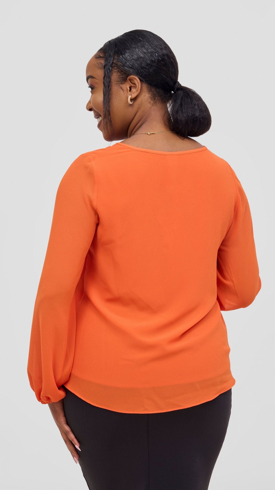 Vivo Basic Chiffon Bishop Sleeve Top (Double Layered) - Orange - Shopzetu