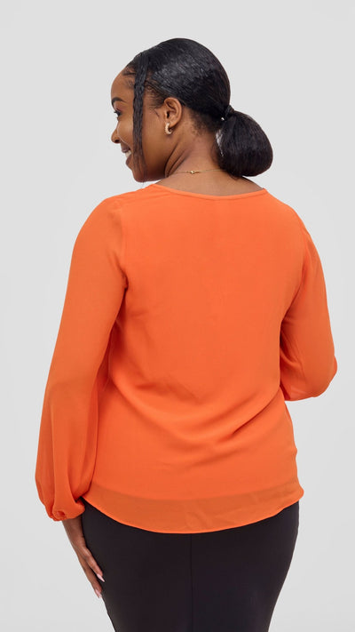 Vivo Basic Chiffon Bishop Sleeve Top (Double Layered) - Orange - Shopzetu