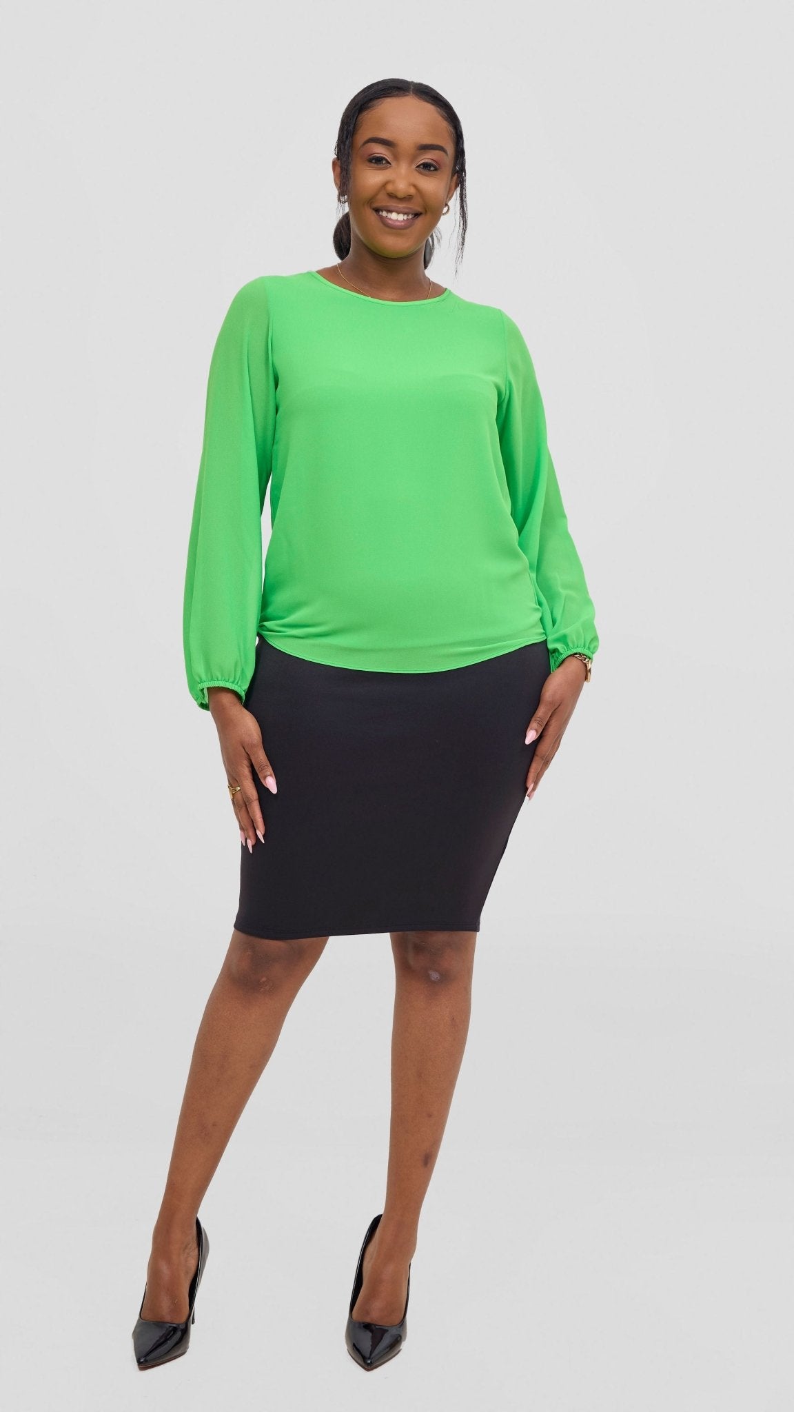 Vivo Basic Chiffon Bishop Sleeve Top (Double Layered) - Neon Green - Shopzetu