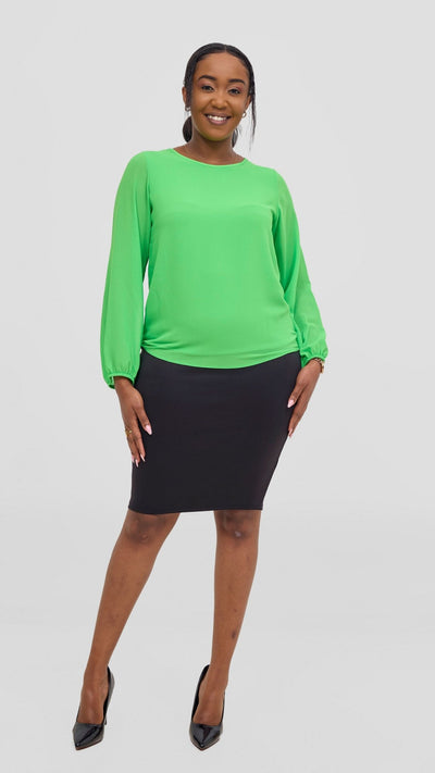 Vivo Basic Chiffon Bishop Sleeve Top (Double Layered) - Neon Green - Shopzetu