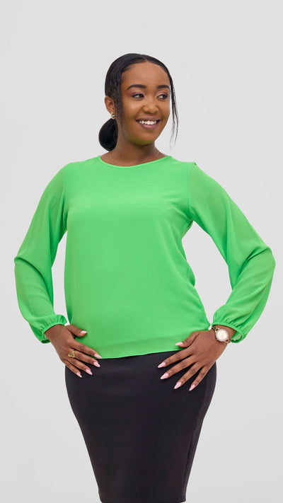 Vivo Basic Chiffon Bishop Sleeve Top (Double Layered) - Neon Green - Shopzetu