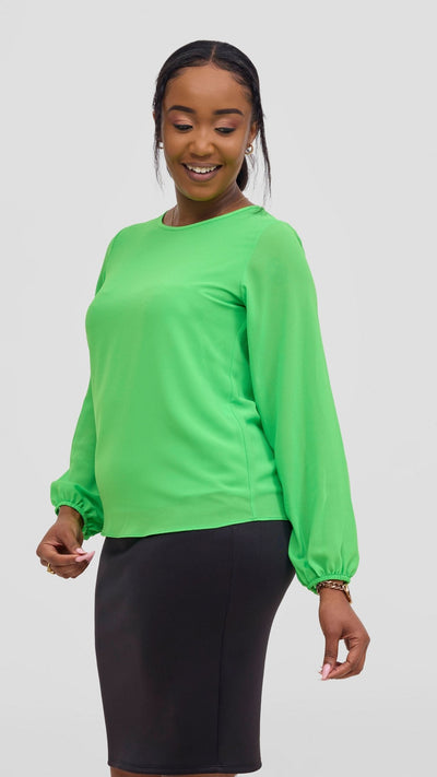 Vivo Basic Chiffon Bishop Sleeve Top (Double Layered) - Neon Green - Shopzetu