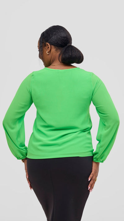 Vivo Basic Chiffon Bishop Sleeve Top (Double Layered) - Neon Green - Shopzetu