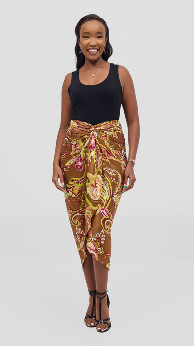 Vivo Sarong Skirt - Dark Tan / Lime Print - Shopzetu