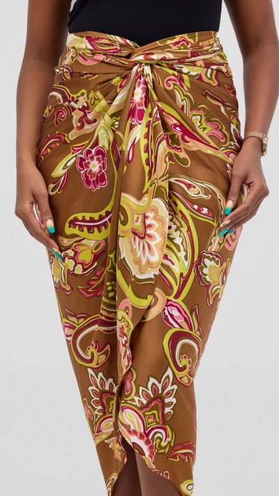 Vivo Sarong Skirt - Dark Tan / Lime Print - Shopzetu