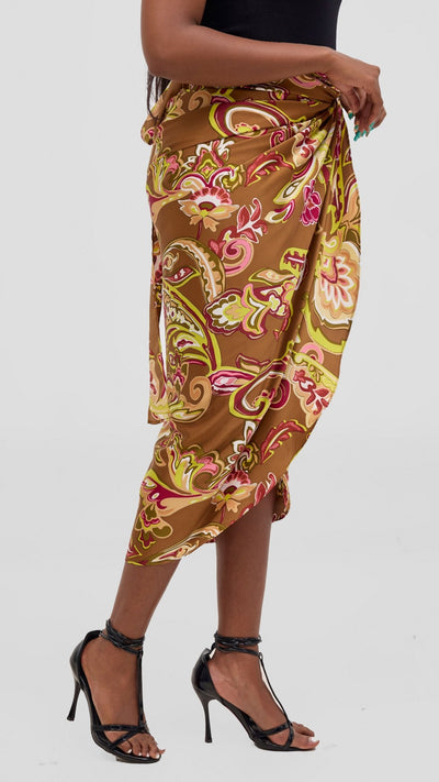 Vivo Sarong Skirt - Dark Tan / Lime Print - Shopzetu