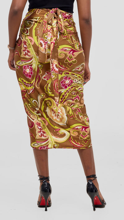 Vivo Sarong Skirt - Dark Tan / Lime Print - Shopzetu
